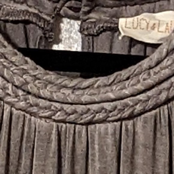 Lucy & Laurel Long Distressed Grey Tank with a Braided Neckline EUC - Picture 2 of 9